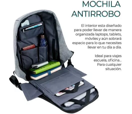 MOCHILA ANTIRROBO IMPERMEABLE CON PUERTO DE CARGA USB